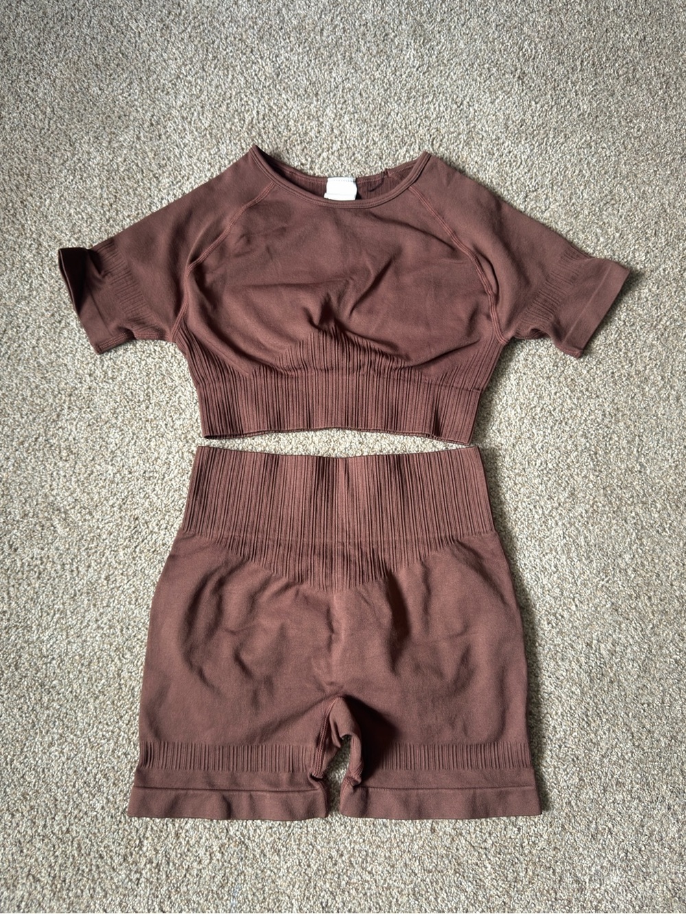SHEIN Brown Seamless Ribbed Crop Top And Short Both Size S
